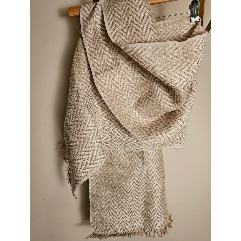 Jim Thompson Silk/Linen Chevron Knit Scarf in Cream & Tan